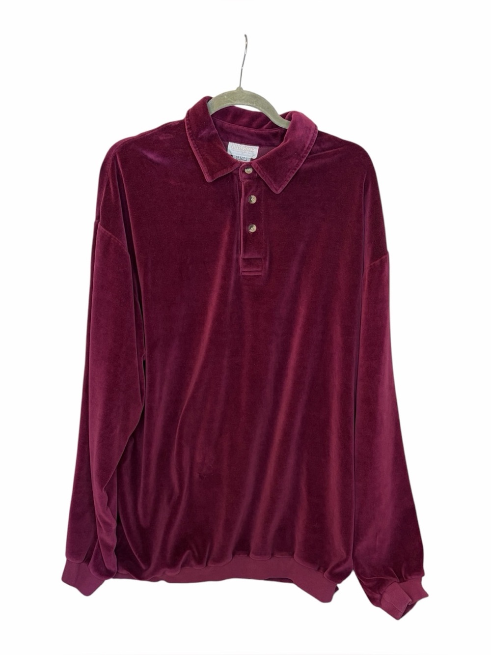 King Size Big & Tall Y2K 90s Burgundy Velour Long Sleeve Shirt Sz 2XL